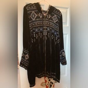 JW Los Angeles Black Velvet Embroidered Hooded Jacket, Vintage, Size 2X.